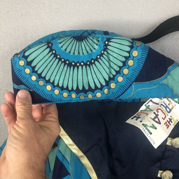 Vintage The African Village Tunic Womens Large Blue Gold Ethnic Tribal Artsy NEW - Picture 15 of 16